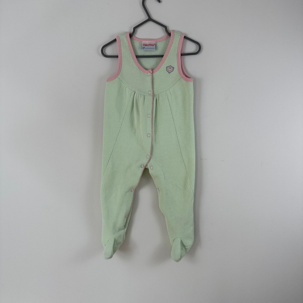 Vintage Fisher Price Mint Green Pink Sleeveless Footed Sleeper Made in Canada